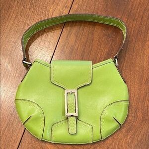Bright Lime Green Leather Shoulder Bag with Front Buckle